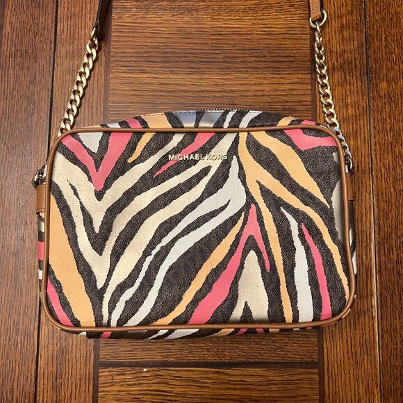 Michael Kors Jet Set Large Crossbody Zip Bag Multi-Color Zebra Print - Picture 5 of 16